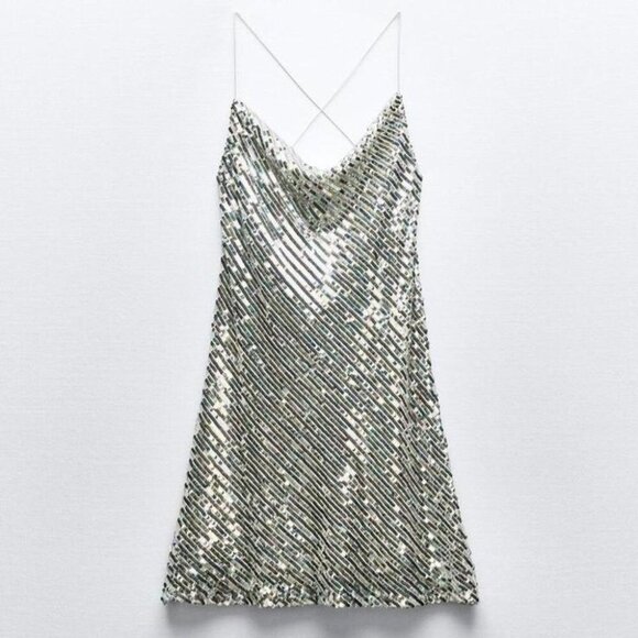 Zara Multicolor Sequin Cowl Back Mini Dress NWT Size Small - Picture 2 of 9